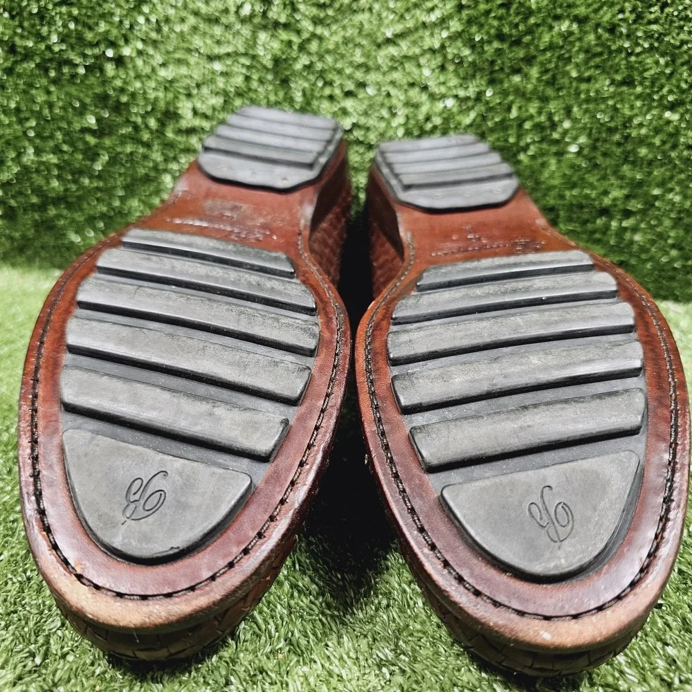 Bragano Brown Leather Slip On Woven Penny Loafer Dress Shoes Mens Size 10 M‎